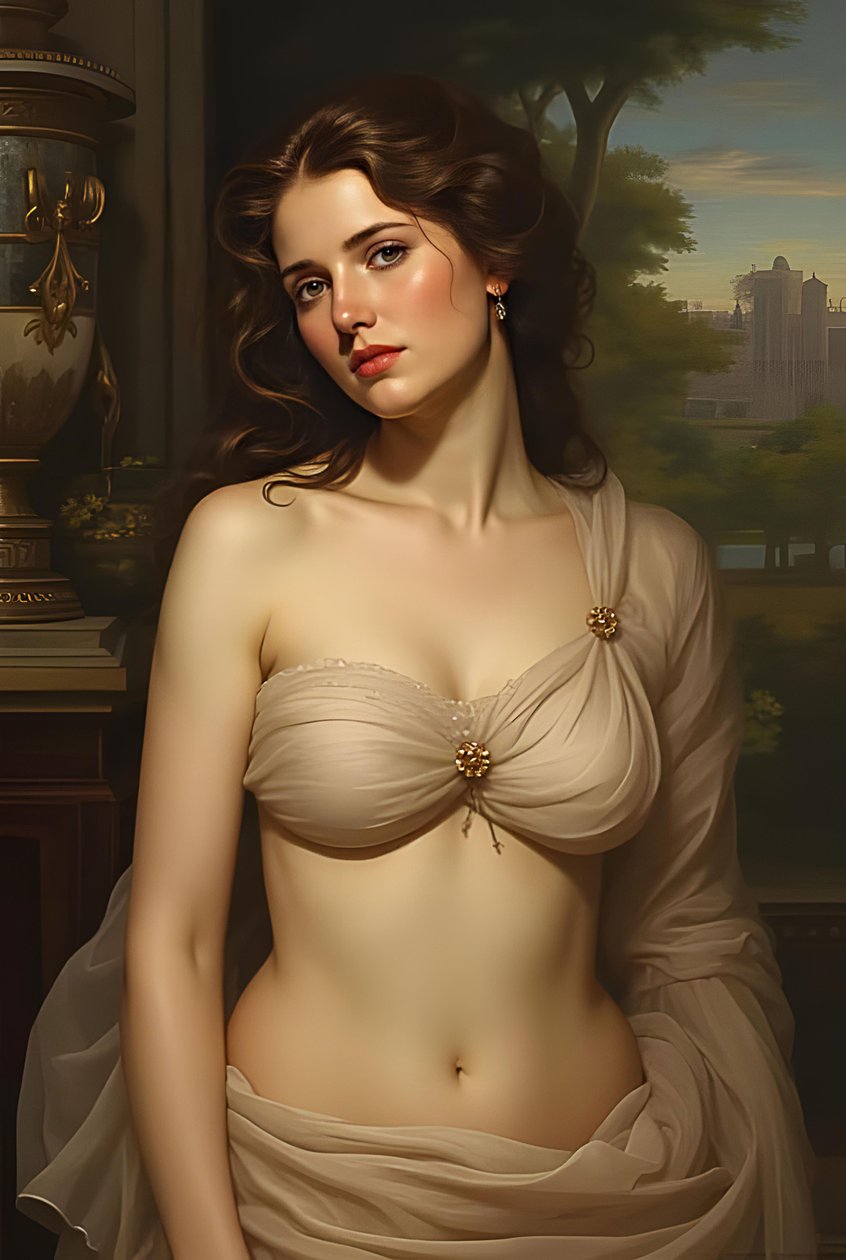 Het volledige lichaam mooie profielvrouw in liefde, Fantasie, surrealisme schildert, muurdecoratieprenten door F. Abderrahim