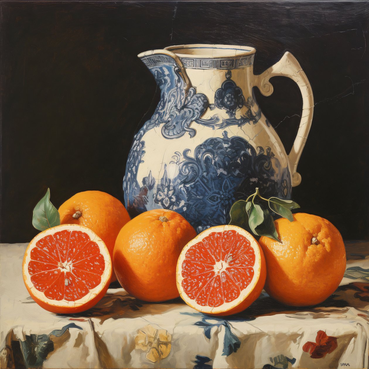 Stilleven Orange, olieverfschilderij, canvas afdrukken op maat online door F. Abderrahim
