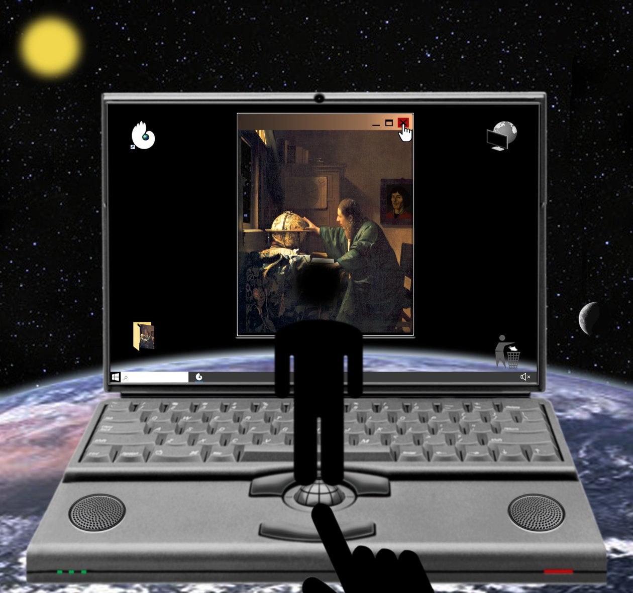 "Sinds Copernicus is de mens uit het centrum in de X gerold" (uit de serie: Windows) door Alexander Eibach