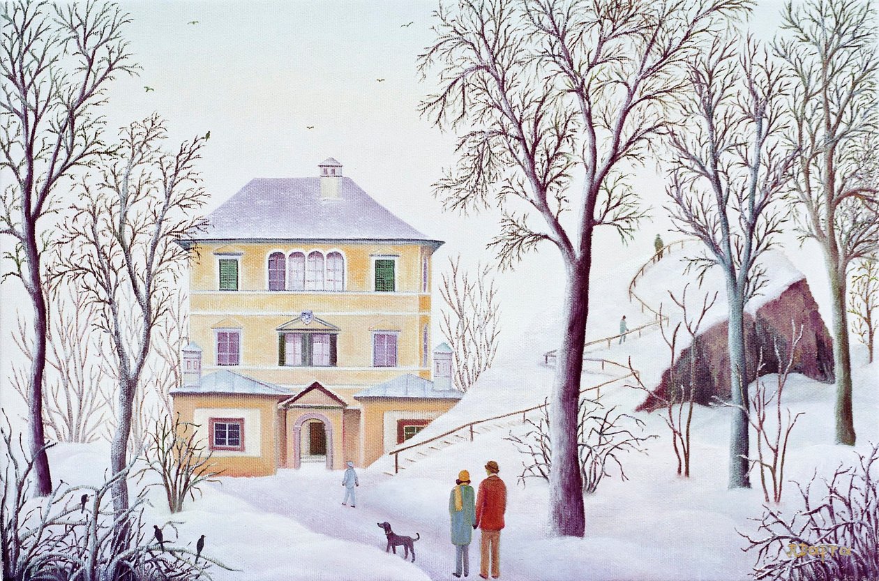 Hellbrunn maandpaleis in de winter door Regine Dapra