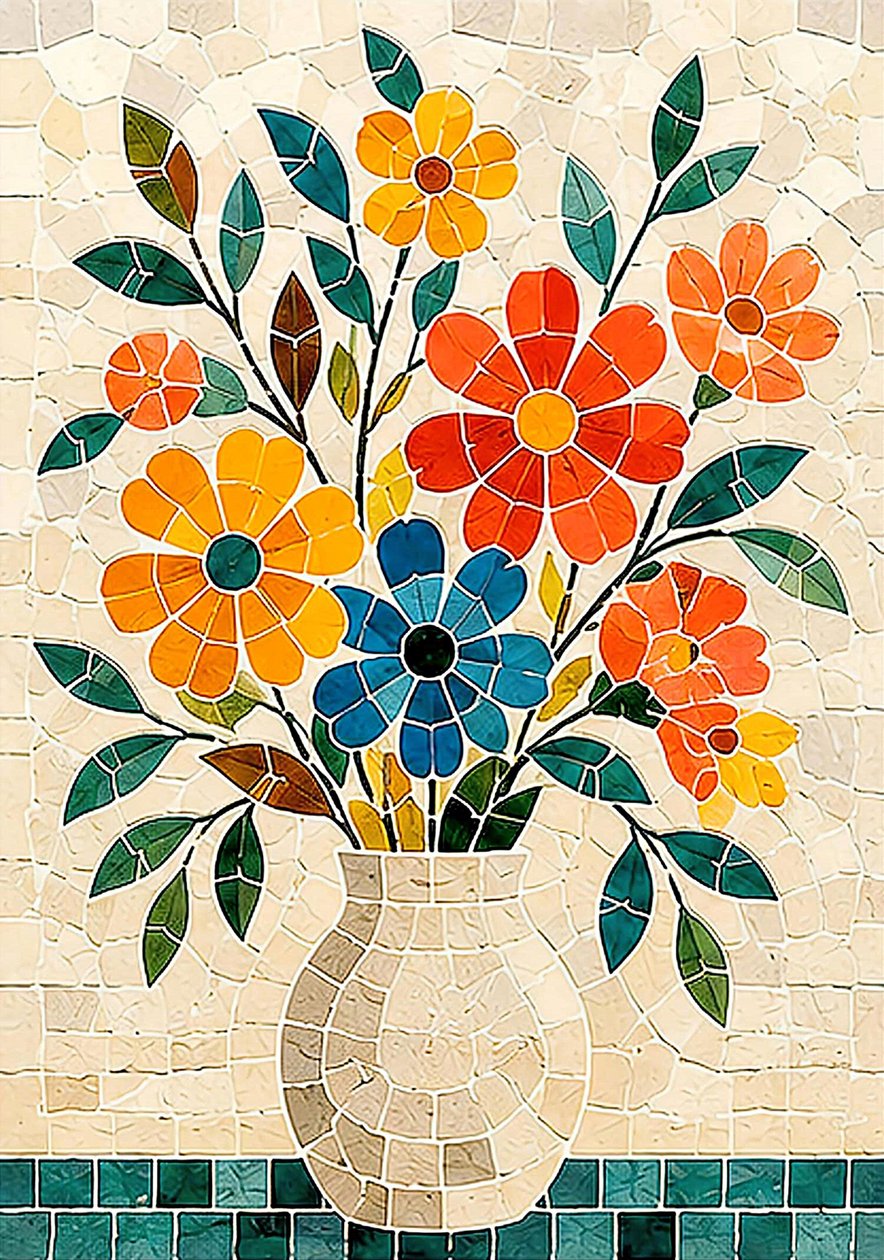 Bloemenharmonie in mozaïek door Nomi Morina