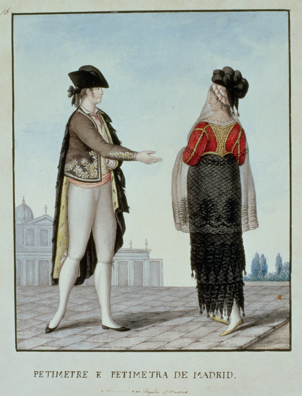 Edelman en edelvrouw uit Madrid, eind 18e eeuw door 18th century Naples school