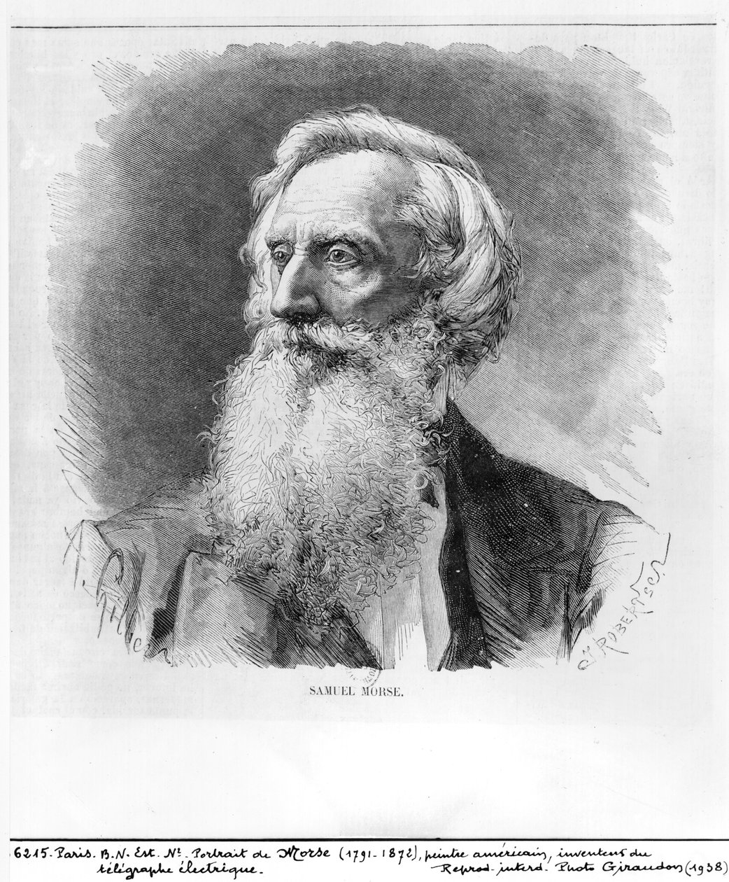 Portret van Samuel Morse (1791-1872) gegraveerd door C. Robertson door A. Gilbers