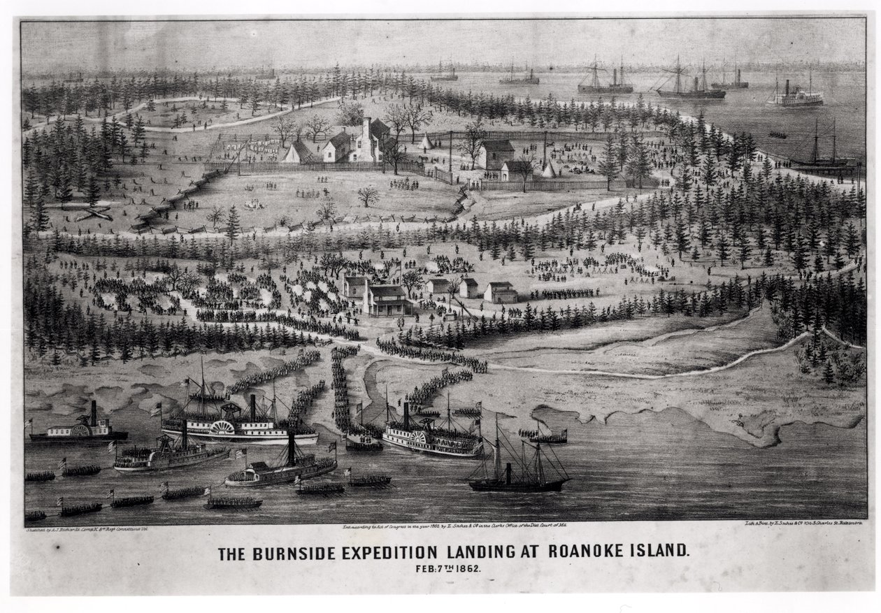 De Burnside-expeditie landt op Roanoke Island, 7 februari 1862 door A. J. Richards