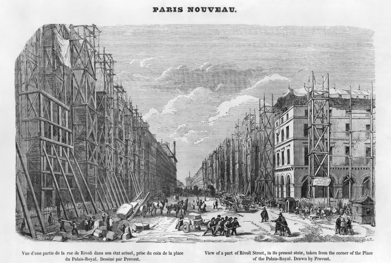 Nieuw Parijs, uitzicht op een deel van de Rivoli-straat, in de huidige staat, genomen vanaf de hoek van het Place du Palais-Royal, 1877 door A Provost