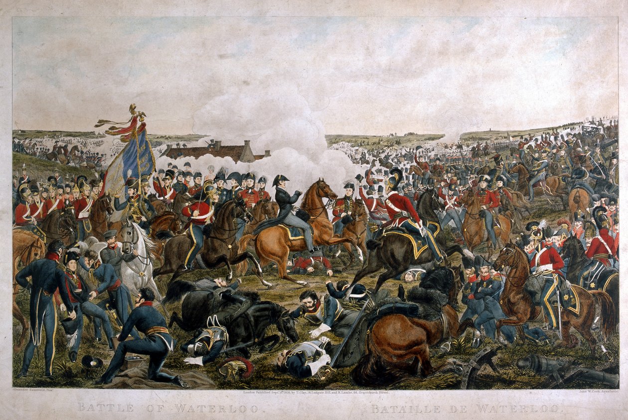 Slag bij Waterloo, 1815, gegraveerd door J.A. Cook, 1816 door A. Sauerweld