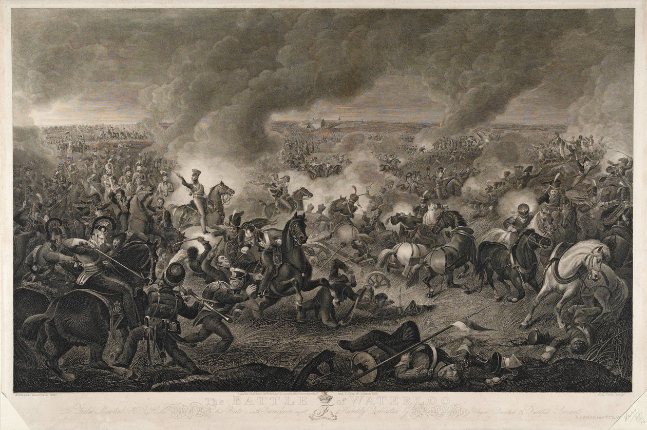 De periode is tegen het einde van de dag... , Slag bij Waterloo, 18 juni 1815, gegraveerd door H. R. Cook, uitgegeven door T. Clay en R. Lambe door A. Sauerweld