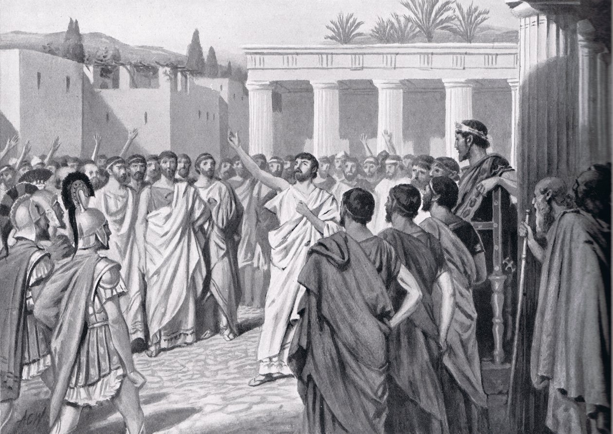 Congres van de Peloponnesische Staten in Sparta in 432 v.Chr., illustratie uit 