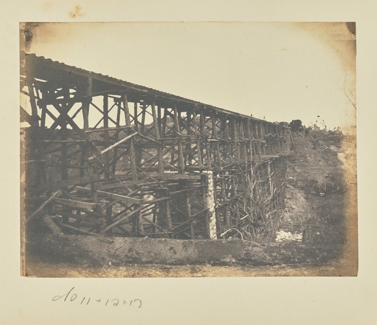 Militaire spoorbrug over Potomac Creek, op de Fredericksburg Railroad door A.J. Russell
