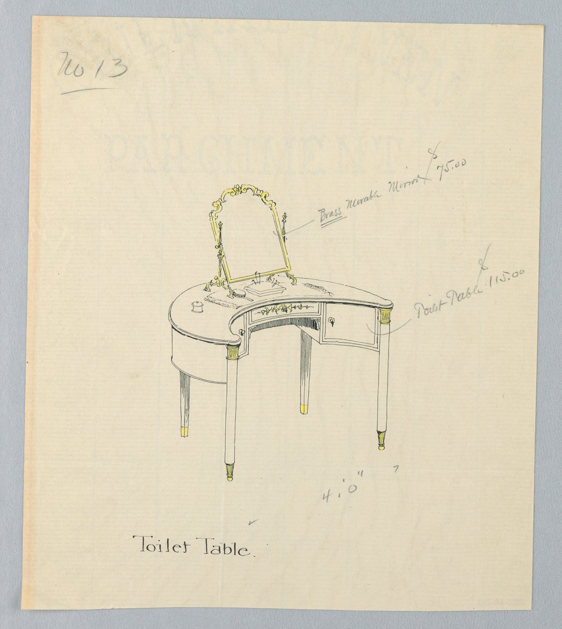Ontwerp voor toilettafel nr. 13 door A.N. Davenport Co.