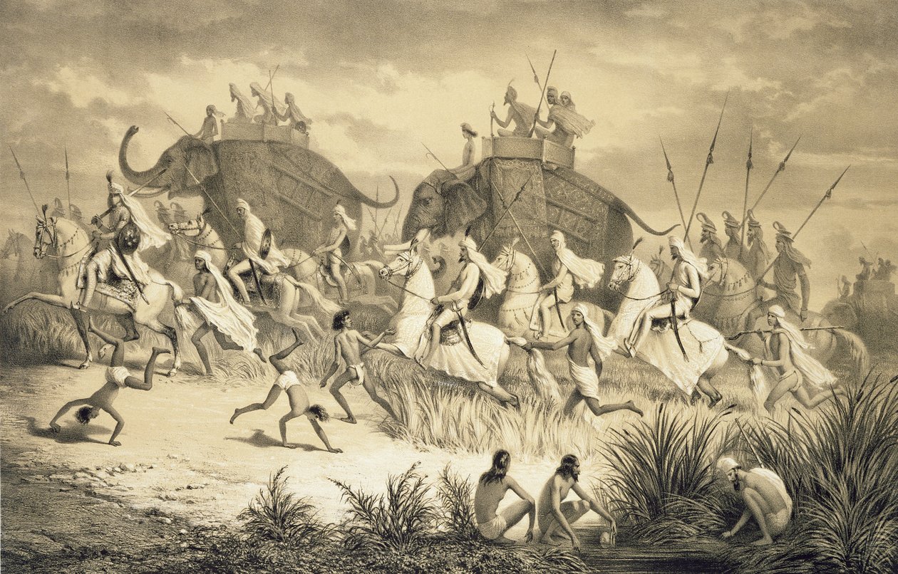 Cavalcade van Sikh-hoofdmannen op olifanten, uit 