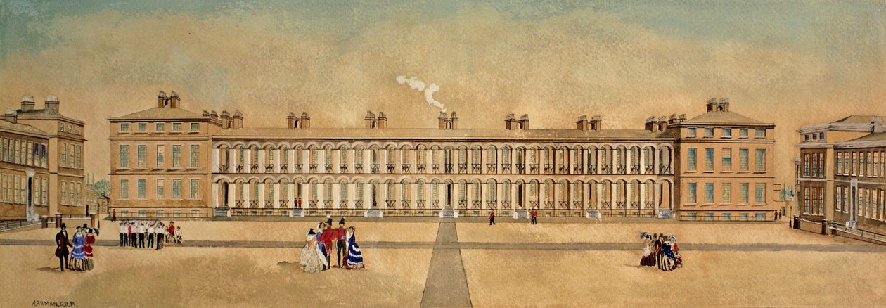 Royal Marines Barracks Woolwich, Kent gezien vanaf de Francis Street poort, 1855 door A. Arman