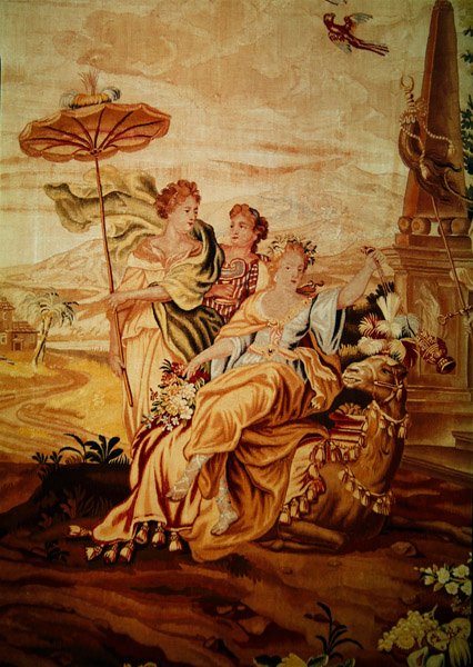 Azië, uit een wandtapijt van de vier hoeken van de wereld, detail van een groep figuren in het midden bij de kameel (detail) door A. Baertams