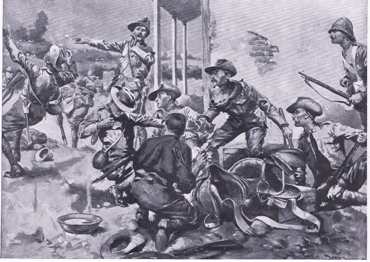 De aanval op Hamel Fontein Farm, uit After Pretoria: The Guerilla War gepubliceerd door Harmsworth Bros Limited, 1901 door A. C. Ball