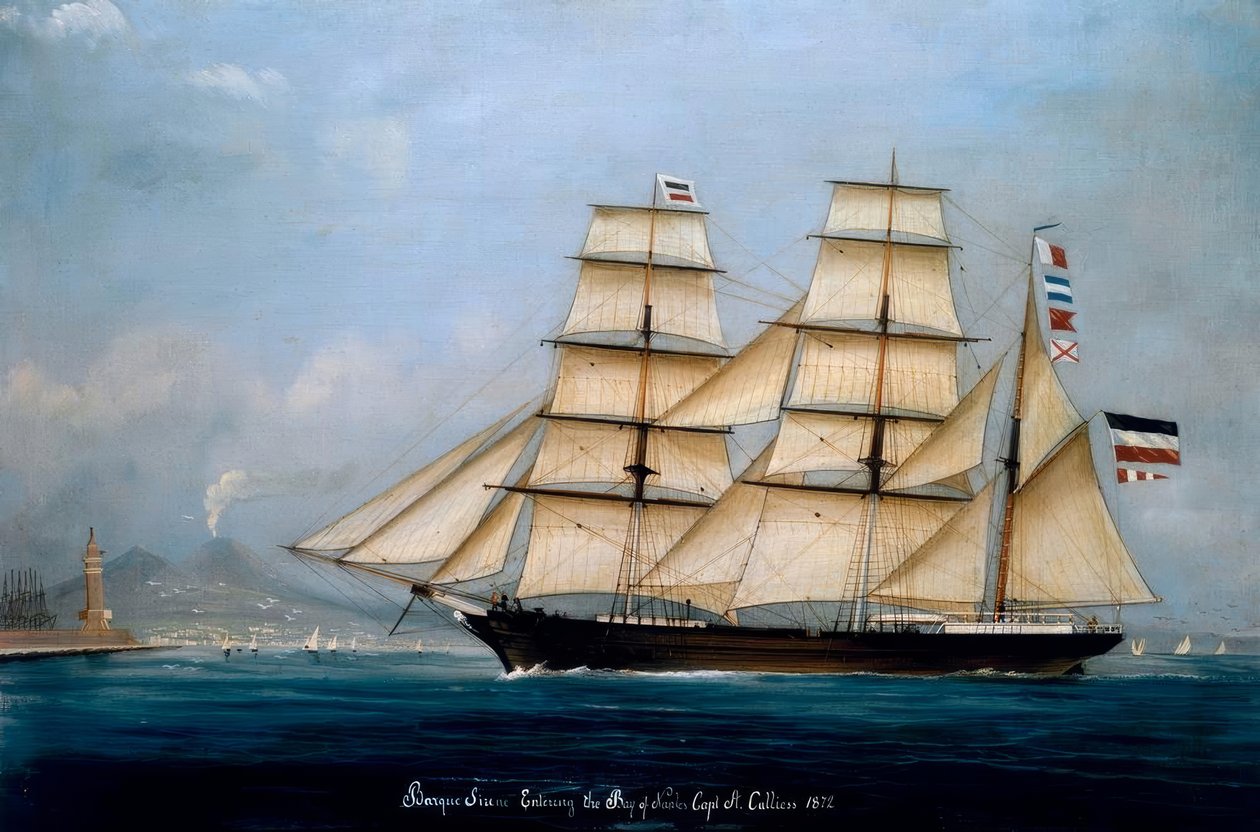 Barque Sirene die de baai van Napels binnenkomt, Capt. A. Calliess door A. Calliess