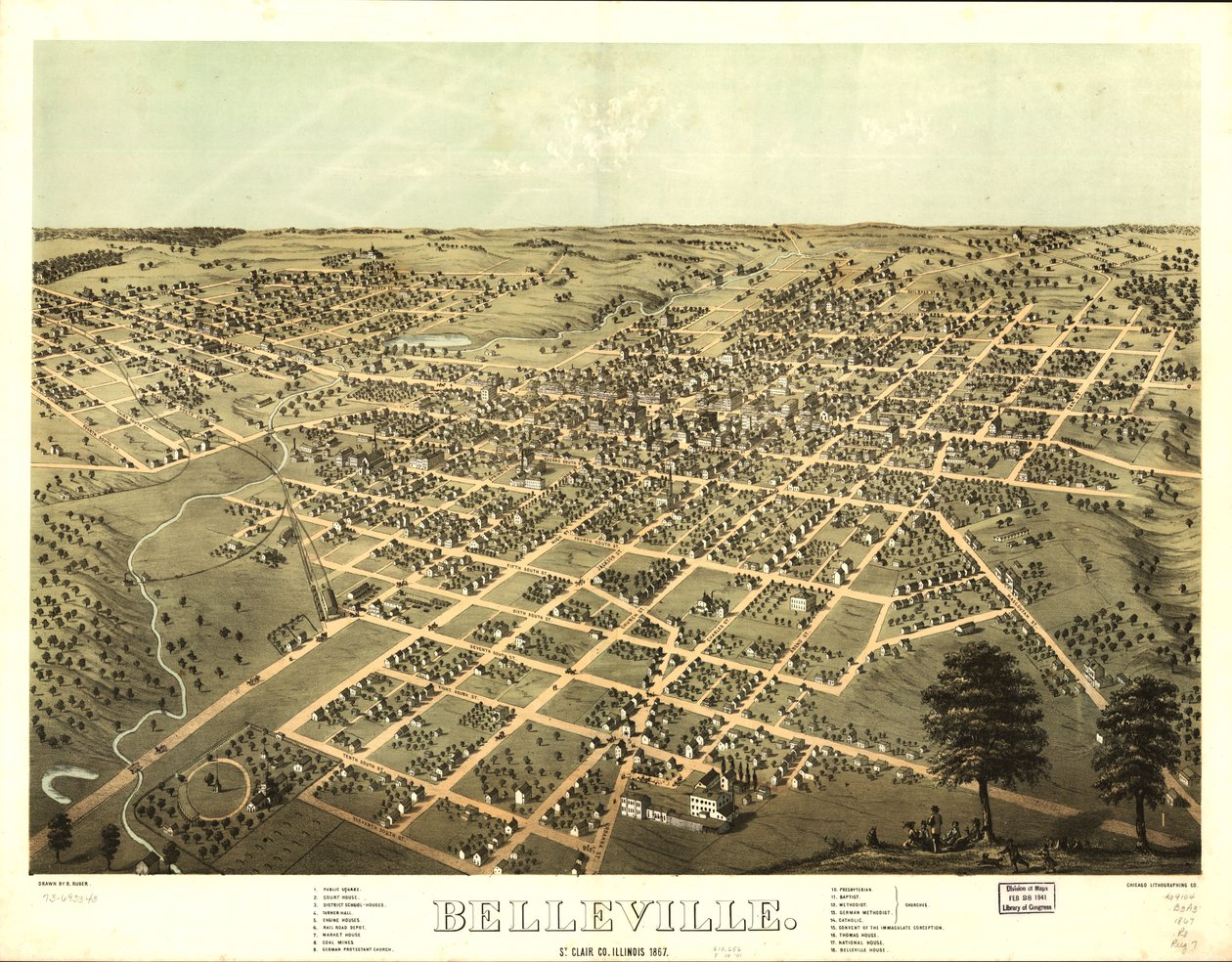 Belleville, St. Clair Co, Illinois 1867. LOC 73693343 door A.; Chicago Lithographing Co. Ruger