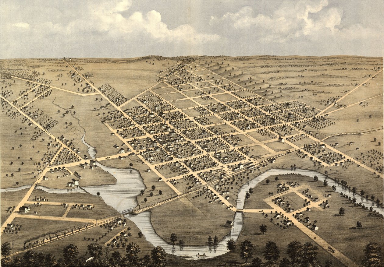 Vogelvlucht van Columbus, Columbia Co., Wisconsin 1868. LOC 73694538 door A.; Chicago Lithographing Co. Ruger