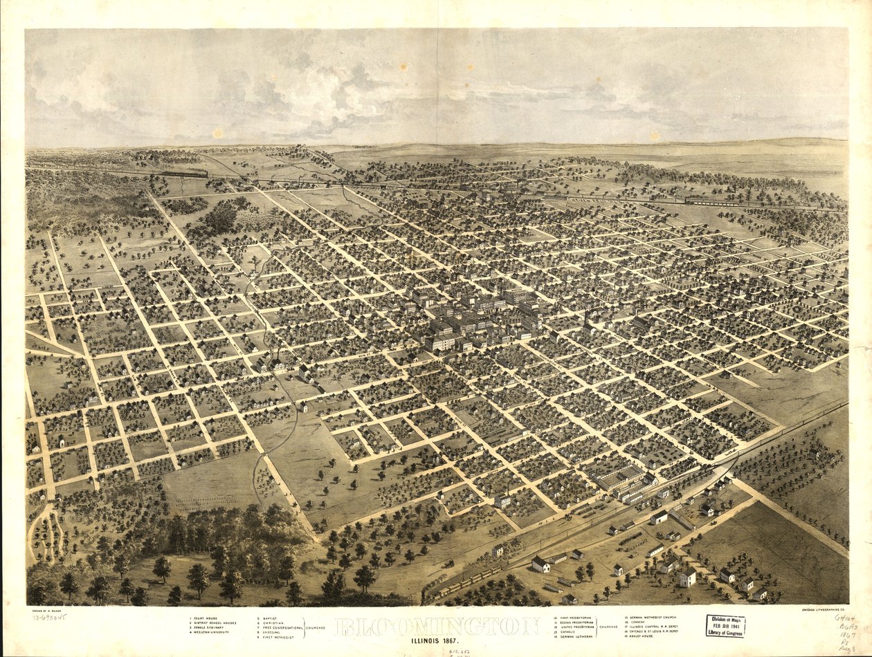 Bloomington, Illinois 1867. LOC 73693345 door A.; Chicago Lithographing Co. Ruger