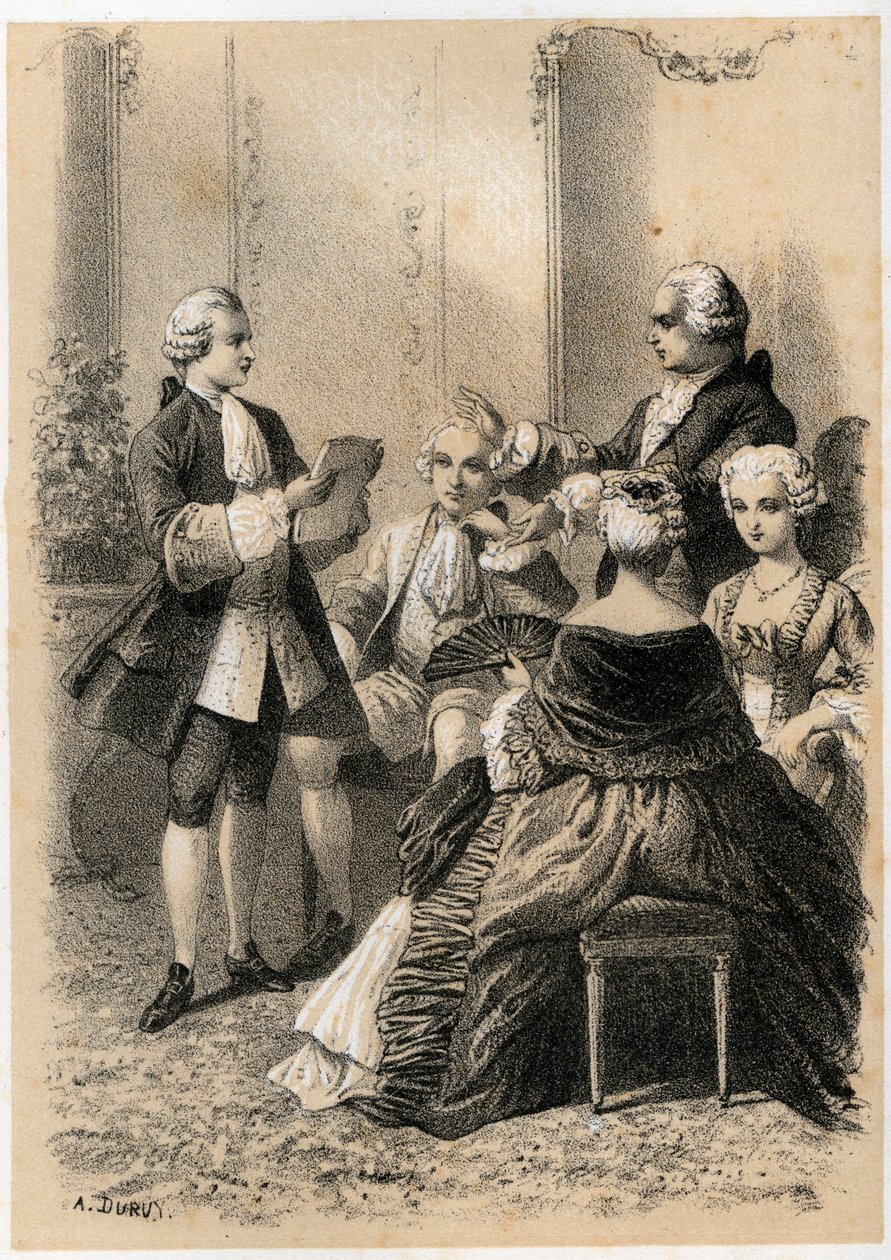 Antoine-Marin Lemierre leest Hypermnestra voor aan Jean-Baptiste Vivien de Chateaubrun, illustratie uit 