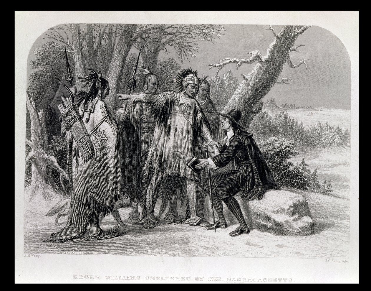 Roger Williams beschut door de Narragansetts, 1636, uit 
