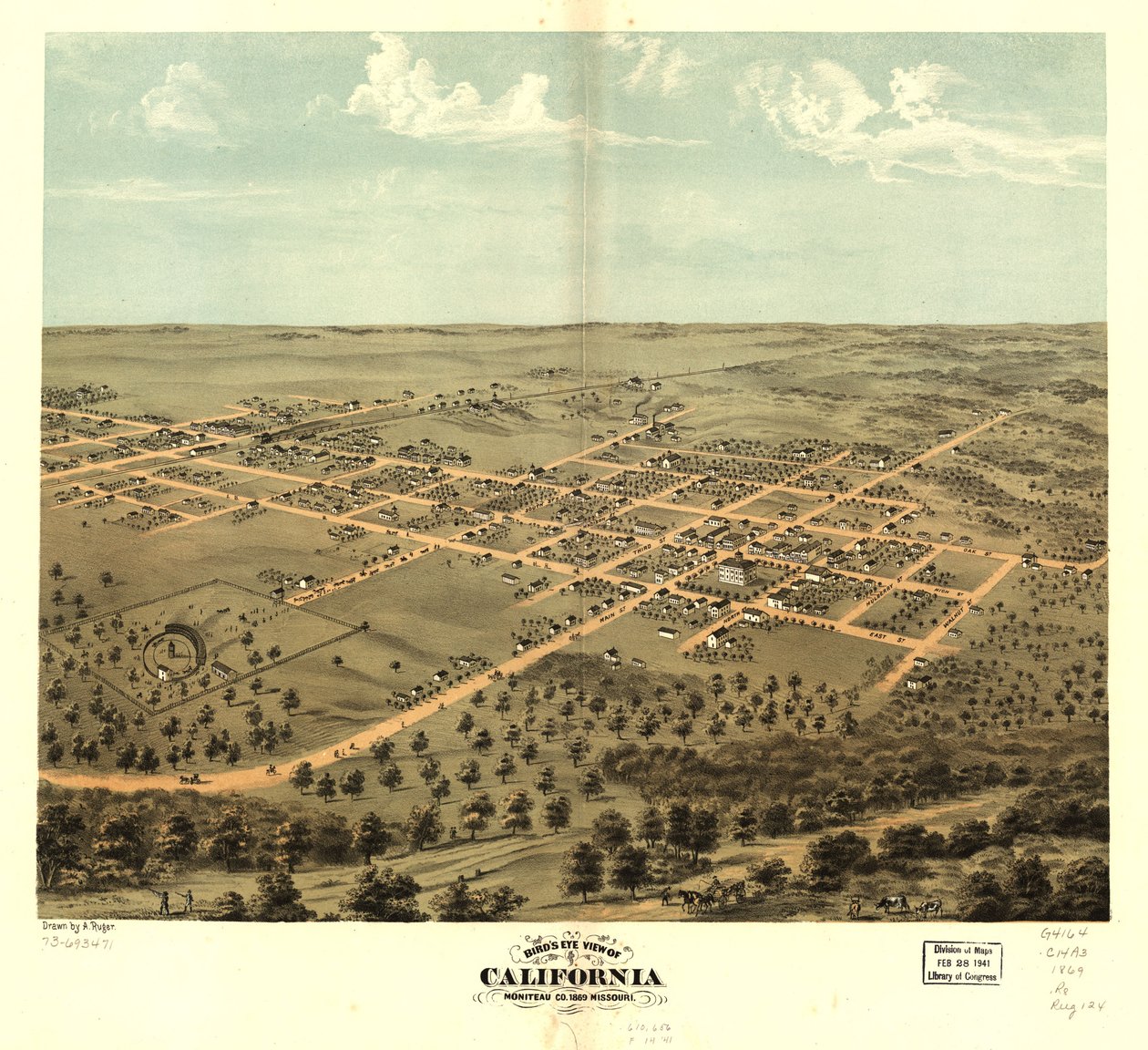 Vogelvlucht van Californië, Moniteau Co., Missouri 1869. LOC 73693471 door A. Ruger