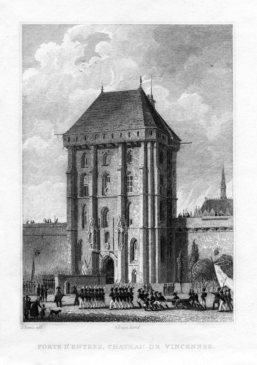 Hoofdingang, Château de Vincennes, Parijs, 1830 door A. W. N. Pugin