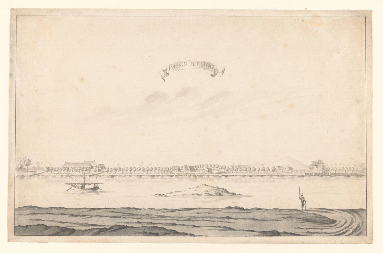 Gezicht op Passoeroean door A. de Nelly (possibly)