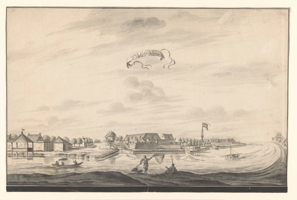 Gezicht op Tegal door A. de Nelly (possibly)