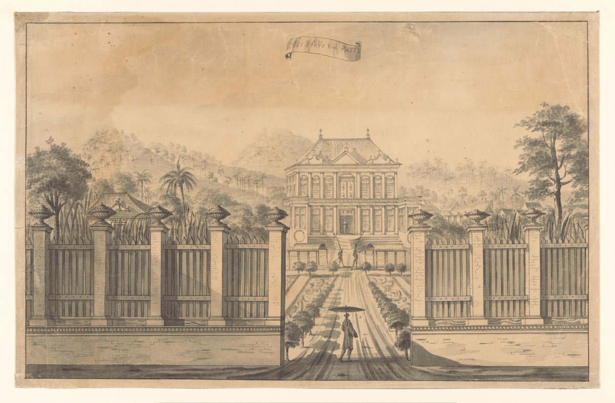 Gezicht op landgoed Bonjon ofwel Vredestein Het Huijs von Patty door A. de Nelly (possibly)