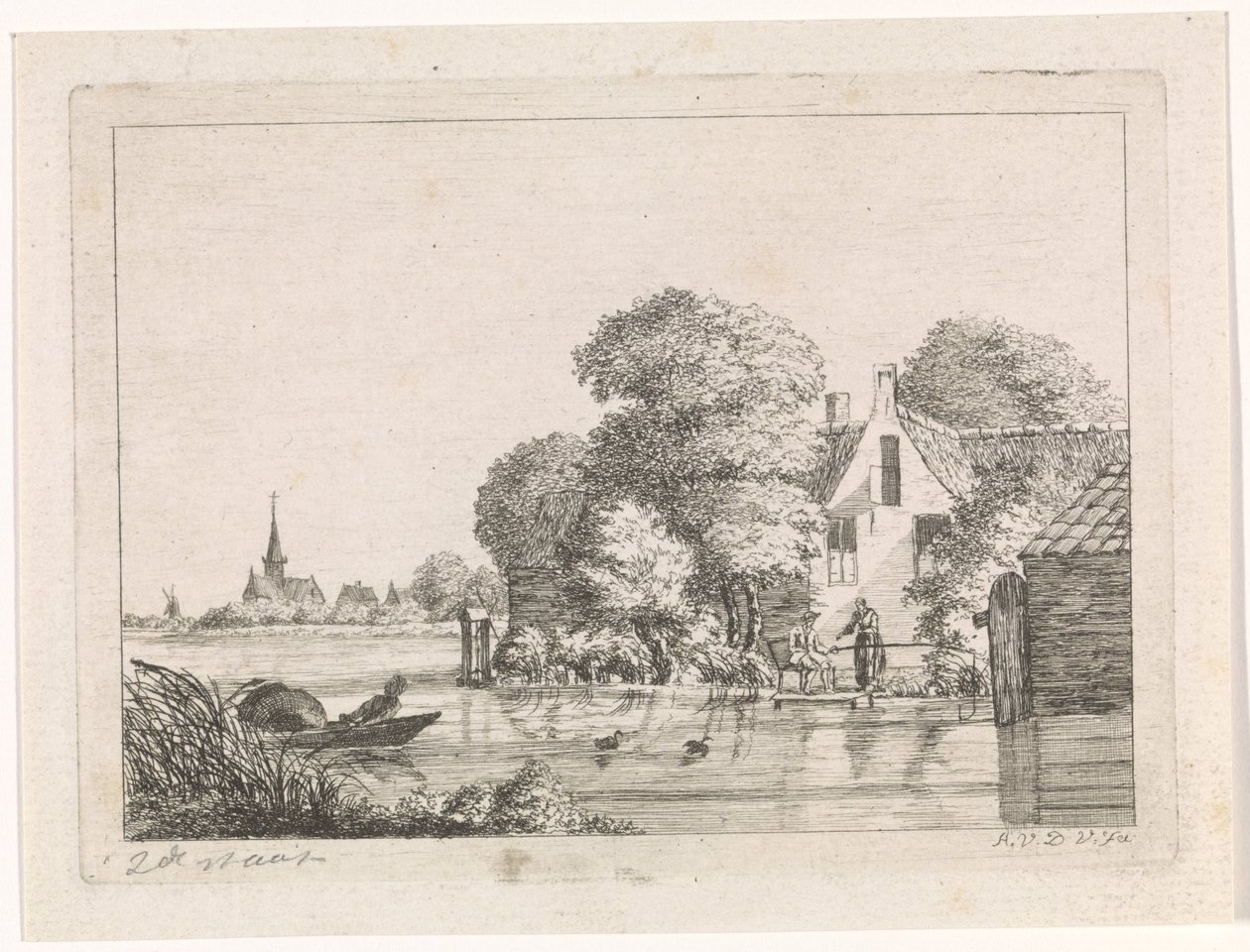 Hengelaar en een vrouw voor een huis door A. van de Velde