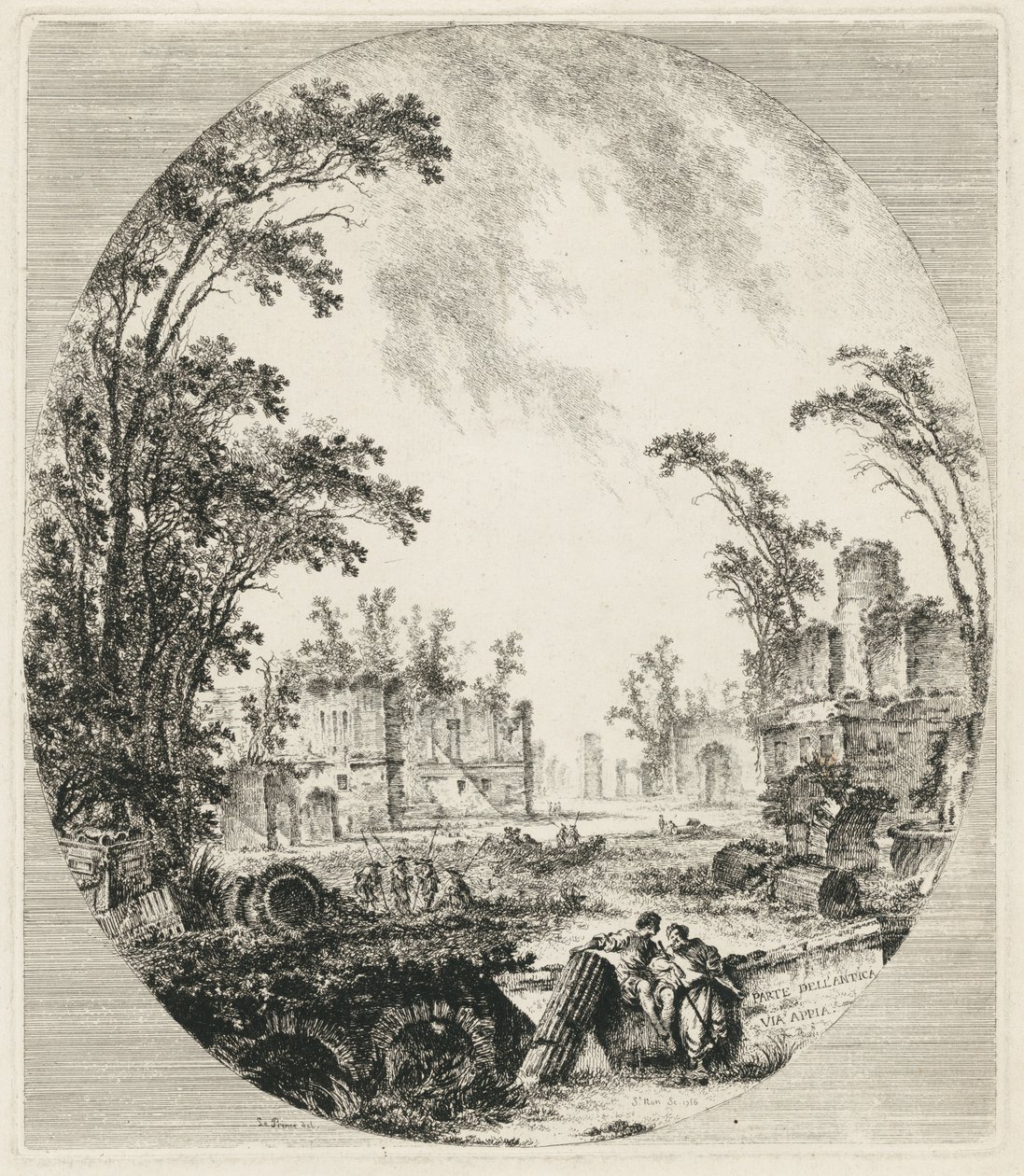 Deel van de oude Via Appia door Abbé de Saint Non Jean Claude Richard after Jean Baptiste Le Prince