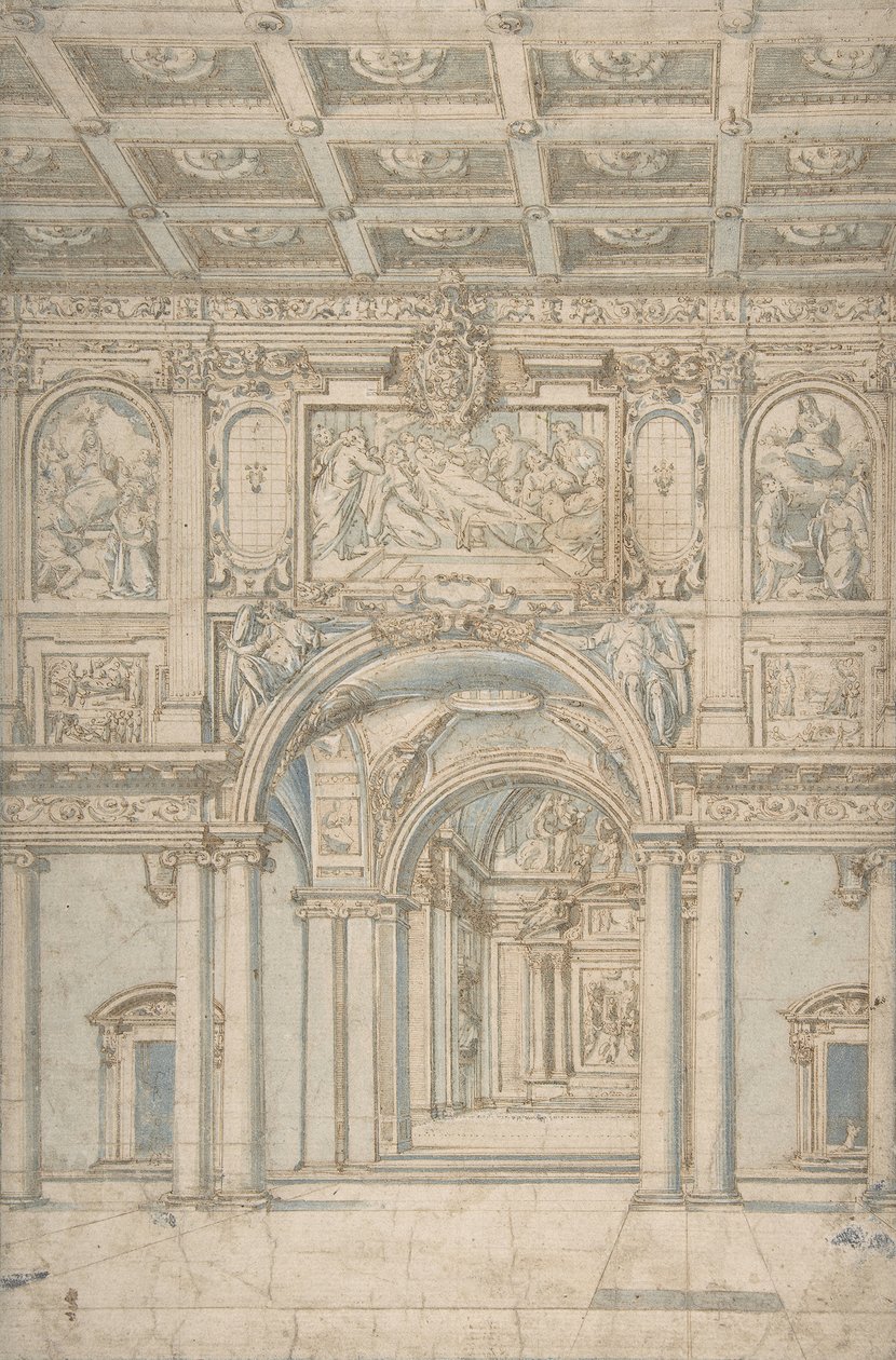 Studie van het interieur van Santa Maria Maggiore in Rome, 1621-46 door Abbate Paolo de Angelis