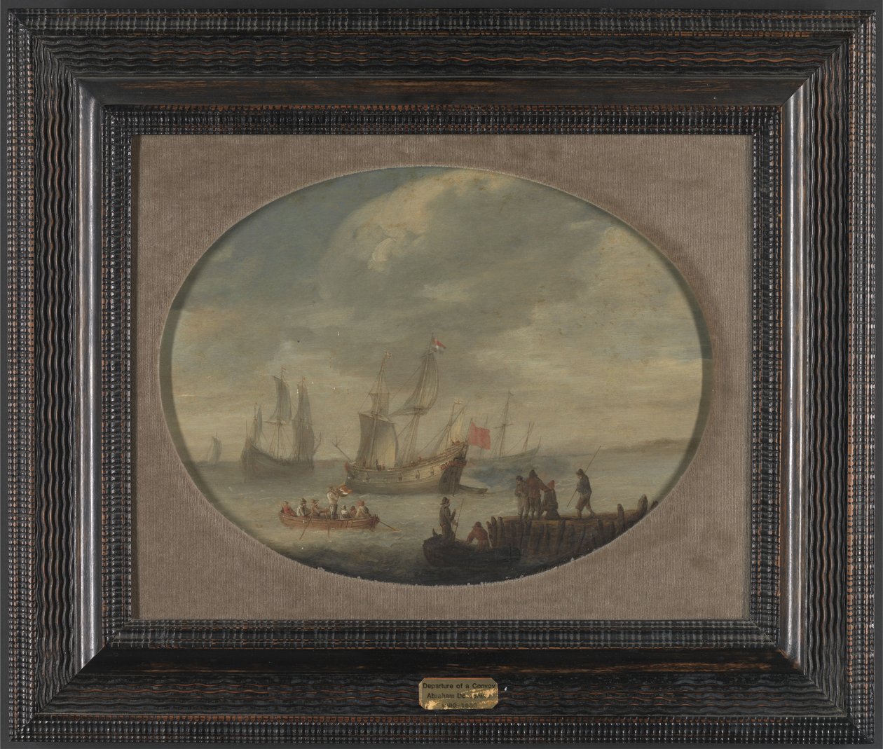 Gewapende koopvaardijschepen voor de Nederlandse kust bereiden zich voor om te vertrekken door Abraham de Verwer