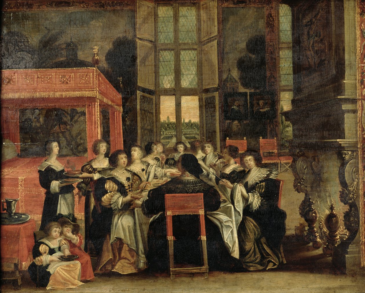 Een gesprek tussen vrouwen, ook wel gezegd Vrouwen aan de lunch door Abraham Bosse