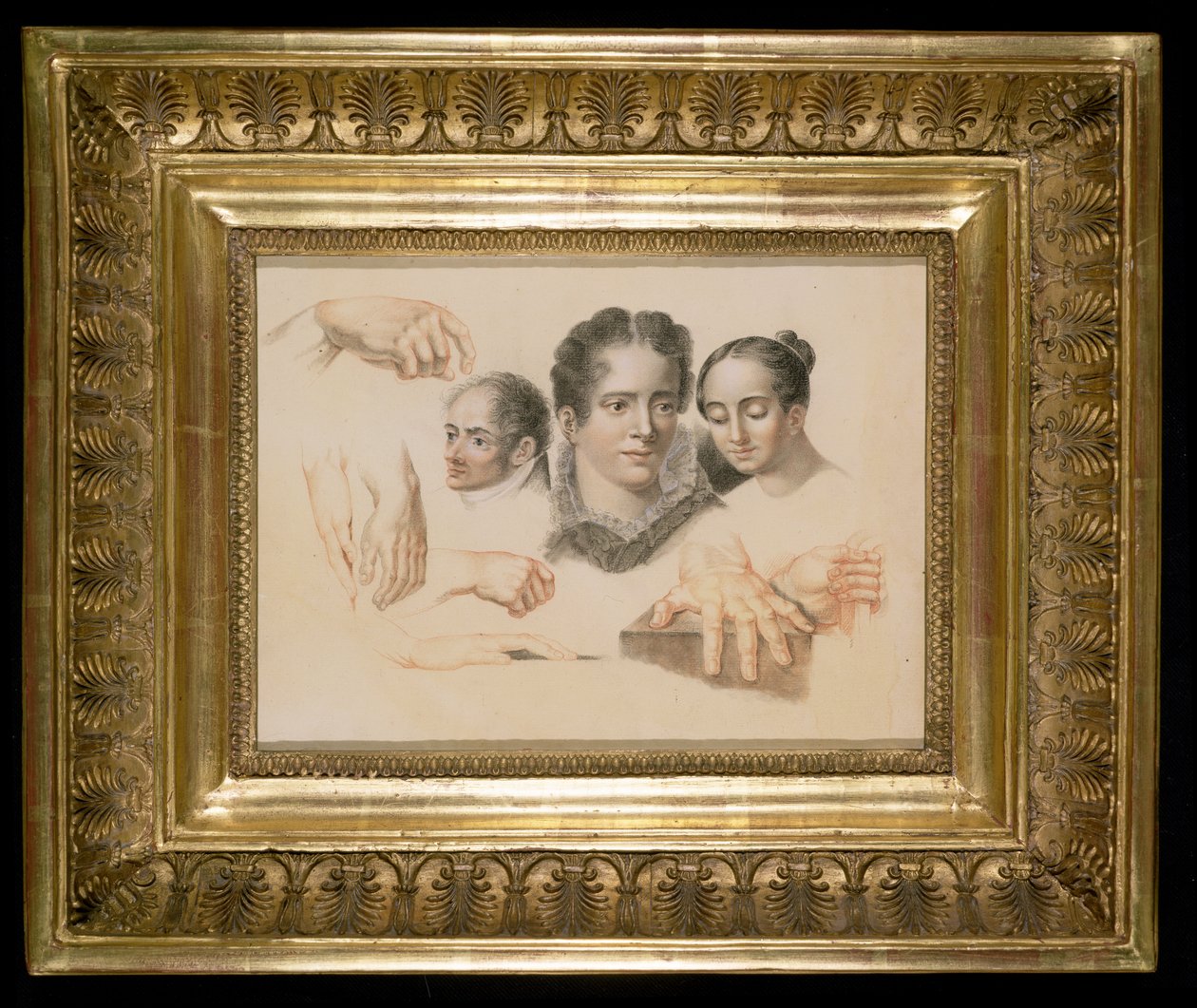 Studies van vrouwelijke en mannelijke hoofden en handen, 1815 door Abraham Constantin