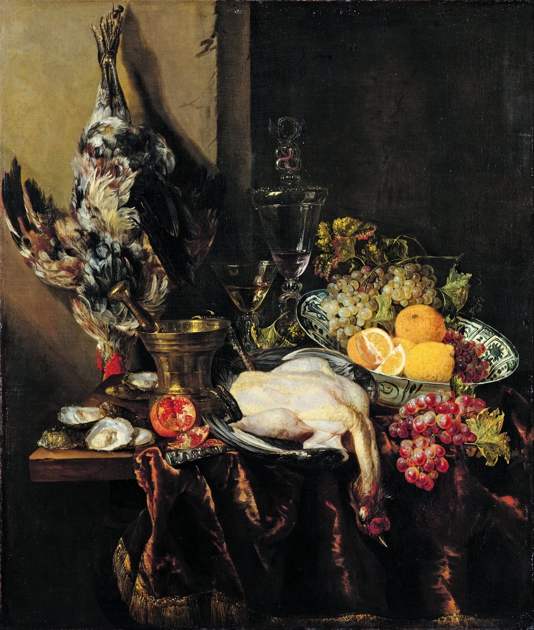 Pronkstilleven met fruit en gevogelte door Abraham Hendricksz van Beyeren