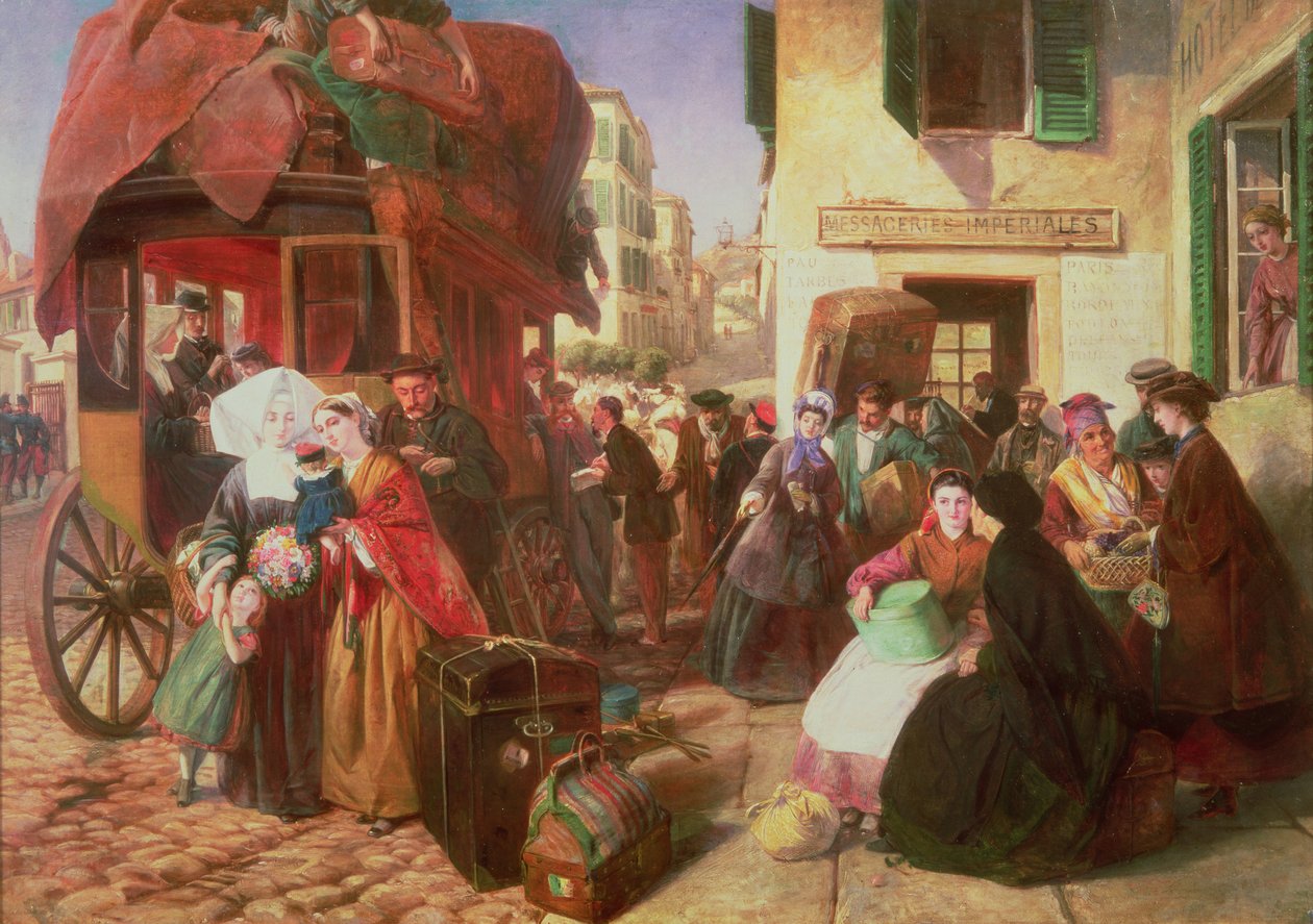 Het Vertrek van een Diligence uit Biarritz, 1862 door Abraham Solomon
