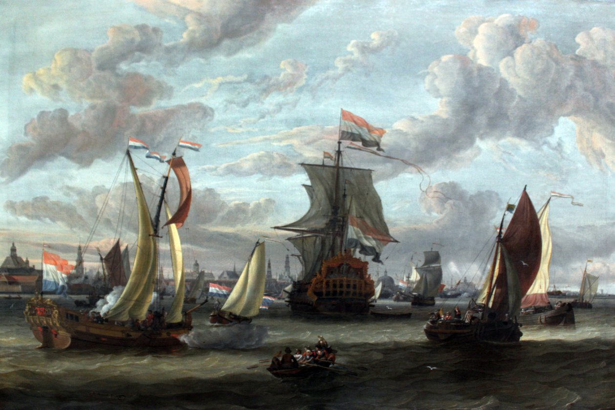 Gezicht op Amsterdam met het IJ door Abraham Storck