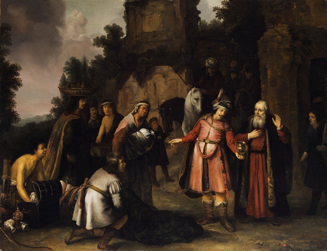 De profeet Elisa wijst de geschenken van Naäman af door Abraham van Dijck