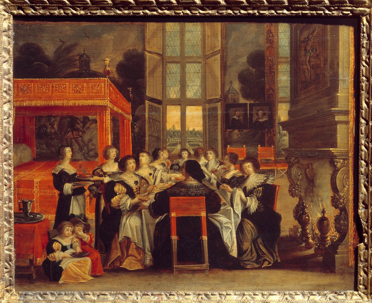 Gesprek van dames in afwezigheid van hun echtgenoten: Diner Schilderij door Abraham Bosse (17e eeuw) door Abraham (after) Bosse