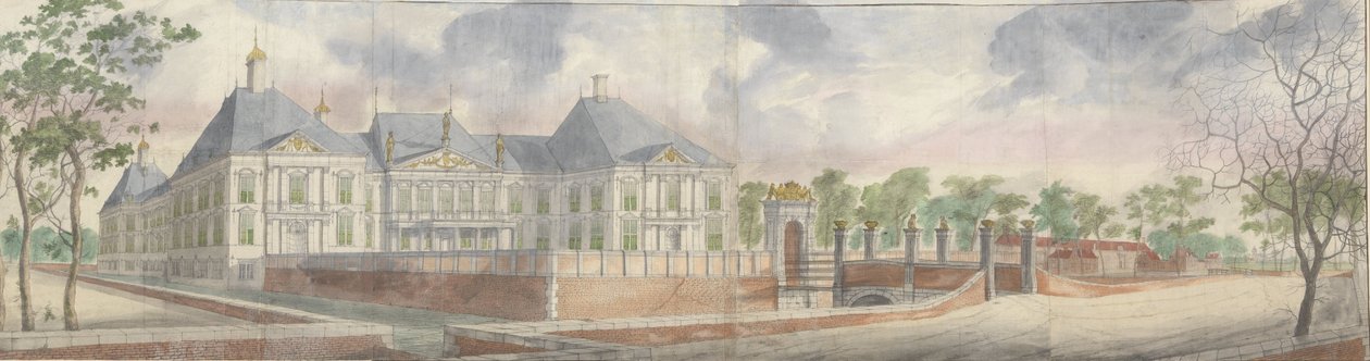 Het Huis te Honselaersdijk en omgeving, over het voorplein te zien door Abraham Beerstraten