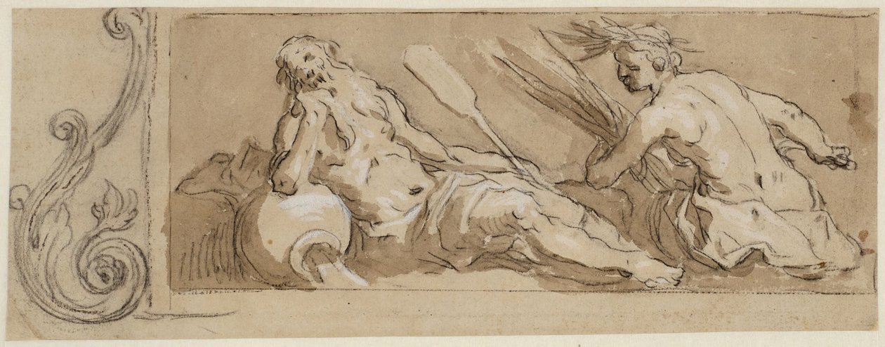 Een riviergod en Ceres in een sierlijst door Abraham Bloemaert