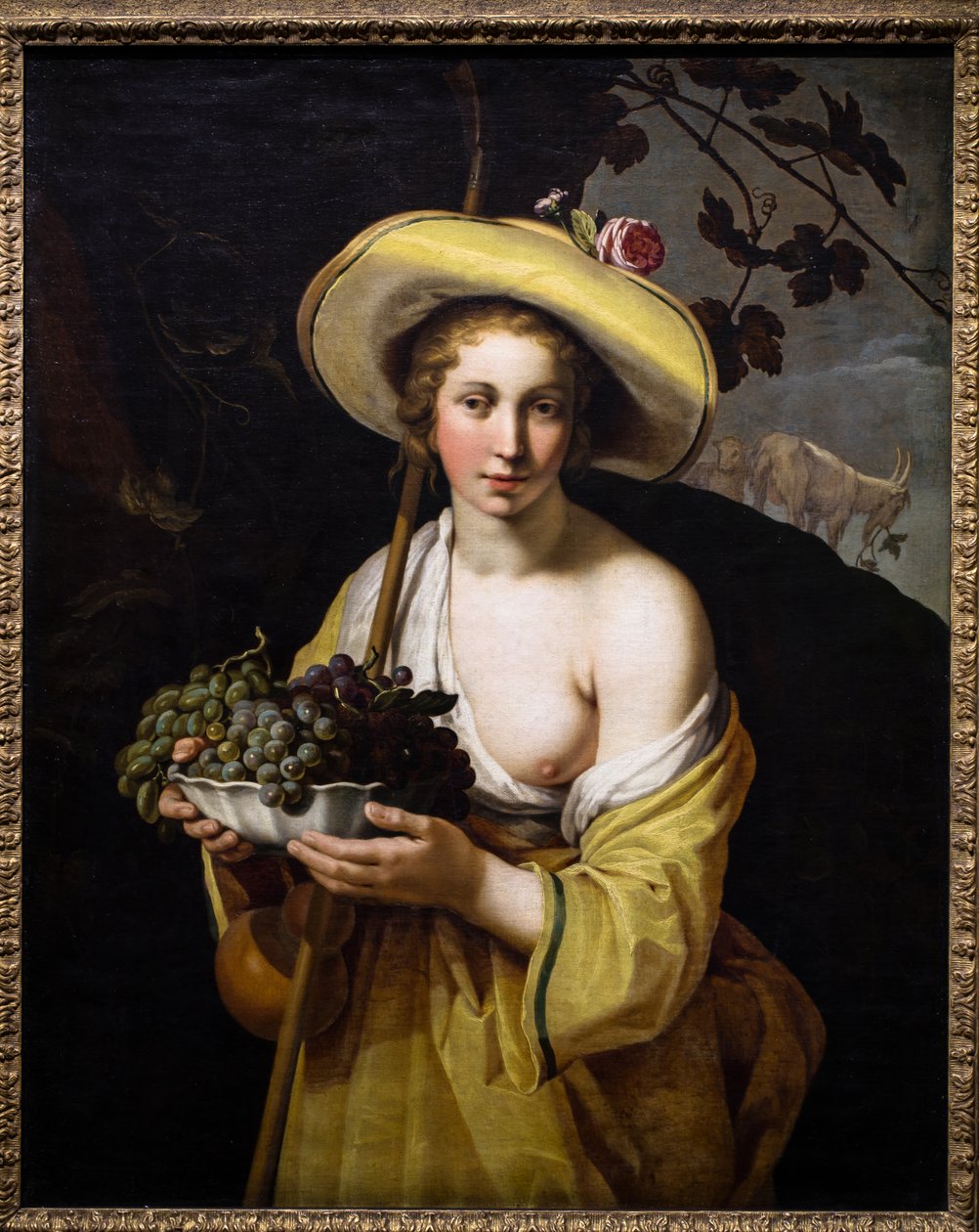 Bergere met een schotel druiven door Abraham Bloemaert