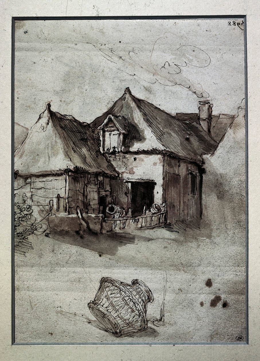 Hut met mand, eind 16e-begin 17e eeuw (gravure) door Abraham Bloemaert