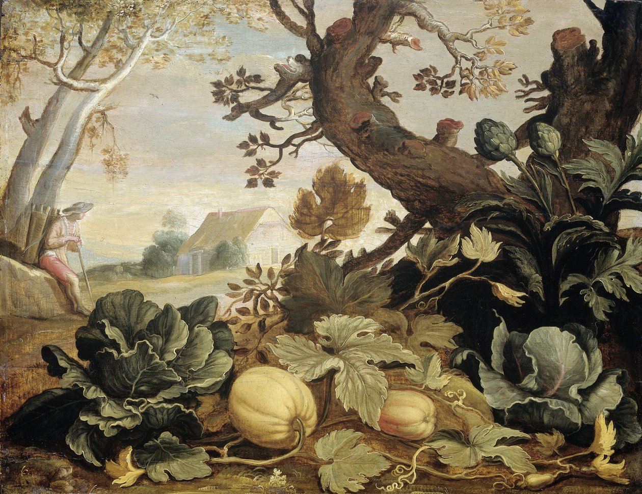 Landschap met fruit en groenten op de voorgrond door Abraham Bloemaert