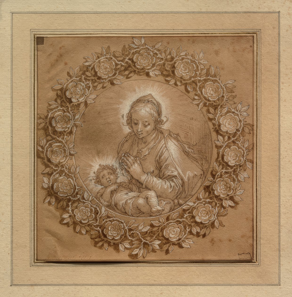 Madonna met kind in een tondo door Abraham Bloemaert