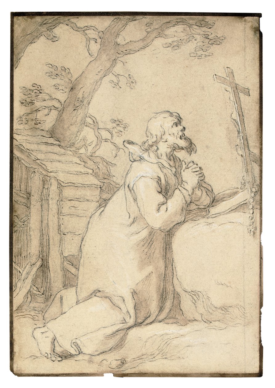 Sint Paulus van Phermae knielend in gebed voor een kruisbeeld door Abraham Bloemaert