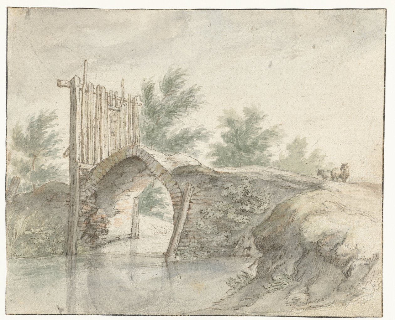 Stenen brug met een houten hek door Abraham Bloemaert