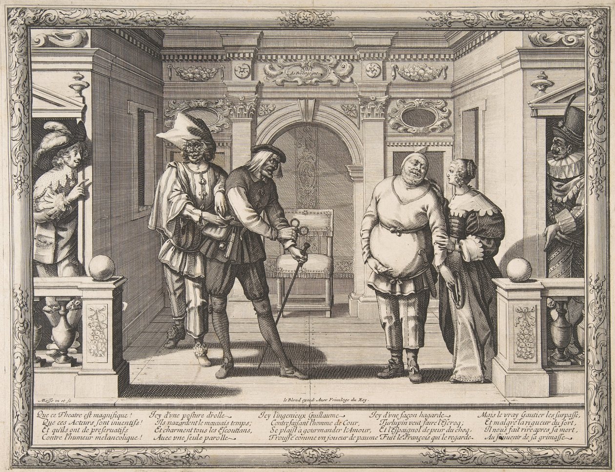 Acteurs in het Hotel de Bourgogne door Abraham Bosse