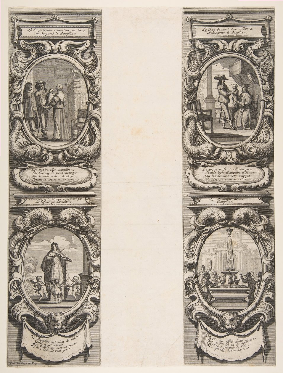 Almanak voor 1639: Lodewijk XIII en Anna van Oostenrijk die het koninkrijk en de erfgenaam toevertrouwen door Abraham Bosse